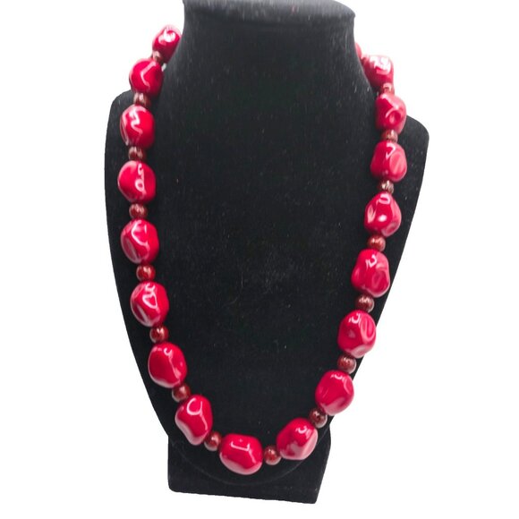 Joan Rivers Red Nugget Bead Necklace Gold Tone Signed Boxed Classic Collection - Picture 1 of 6